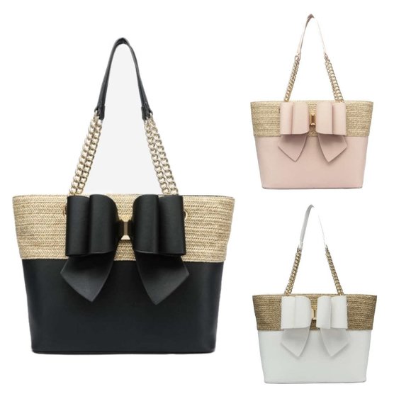 L-909 Daisy Bowtie Dual Tote Bag with Partial Chain Double Straps, Gift for Her - Picture 1 of 16